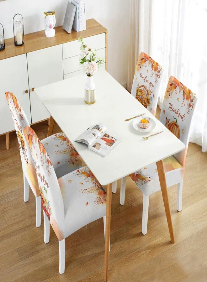 PyreneanHaven Fall Chair Covers Set of 4, Fall Decorations Stretch Removable Washable Dining Room Thanksgiving Chair Protector Slipcovers Autumn Decor Holiday Party Kitchen Home Decorations (Fall 1, 4 PCS) - Image 3